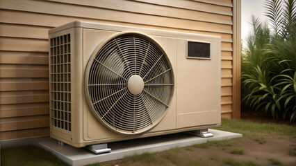 Fototapeta premium Outdoor Heat Pump Unit for Home Heating and Cooling System