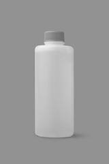 close-up of plastic bottle with cap isolated gray background, glue, liquid or chemical or adhesive transparent container mock-up template without label