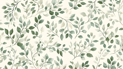 Watercolor Green Leaves Seamless Pattern Background