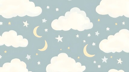 Cute Clouds  Stars  and Moon Seamless Pattern