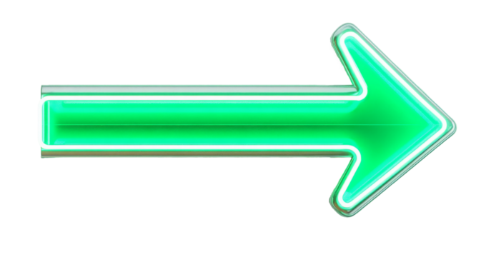 Neon green illuminated arrow. Transparent background - Powered by Adobe