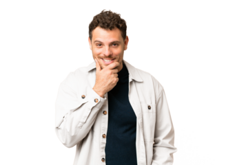 Brazilian man over isolated chroma key background thinking