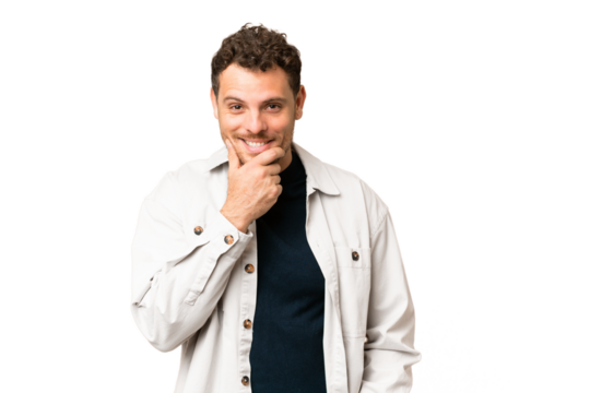 Brazilian man over isolated chroma key background thinking