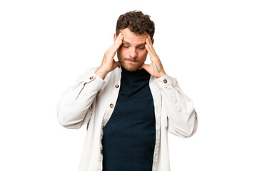 Brazilian man over isolated chroma key background with headache