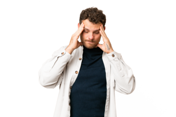 Brazilian man over isolated chroma key background with headache