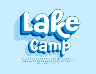 Fototapeta premium Vector touristic flyer Lake Camp. Funny Bright Font. Creative 3D Alphabet Letters and Numbers set.