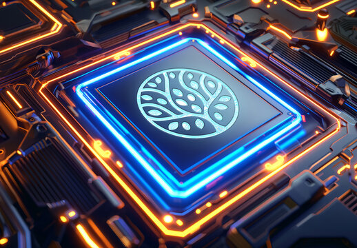 Tech Logo Mockup on Glowing Futuristic Digital Panel. Generative Ai