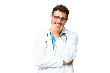 Fototapeta premium Brazilian doctor man over isolated chroma key background smiling