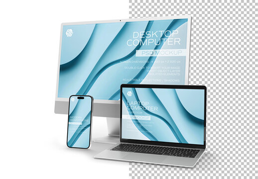 Isolated Devices Screens Mockup with Smartphone Computer and Laptop