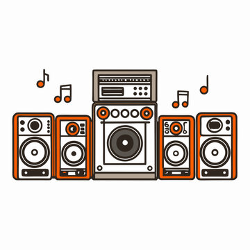 orange speakers and music notes clip art preview