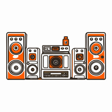 orange and white stereo system graphic clip art preview