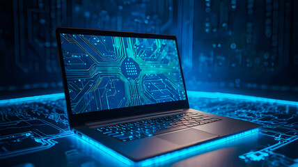 Digital Laptop with futuristic backround