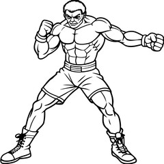 Fototapeta premium Boxer ready to fight on white background. Outline art.