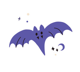 Halloween bat isolated on white background. Abstract cute vampire bat. Happy Helloween gothic bird. Vector flat hand drawn illustration