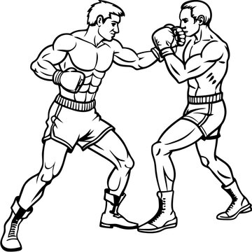 Boxer ready to fight on white background. Outline art.
