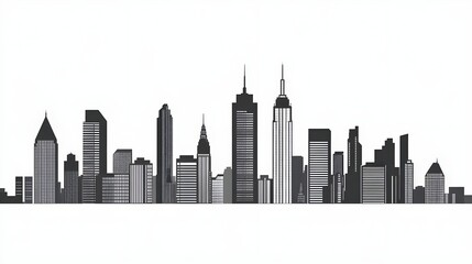 Naklejka premium Modern Cityscape Silhouette Illustration Black and White Skyline Design