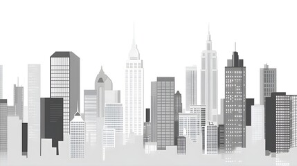 Naklejka premium Modern City Skyline Illustration Black and White Architecture Design