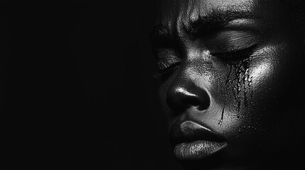 Close Up Portrait of Woman with Tears on Her Face