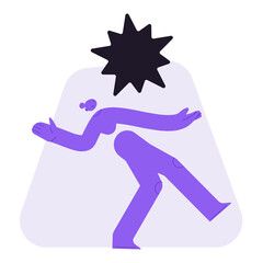 Flat vector illustration of a woman, dodging from dark abstract object. Fear, panik and danger design concept. Abstract female character, avoiding problems and being under pressure.