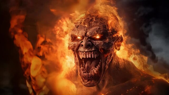 Scary demon, Satan in burning hell