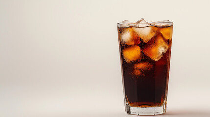 cola drink with ice in glass isolated on white background