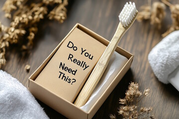 Naklejka premium Sustainable bamboo toothbrush in eco-friendly packaging with the message 