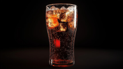 cola drink with ice on black background
