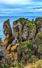 Pancake rocks an unusual geological formation of sedimentary rocks in New Zealands South Island