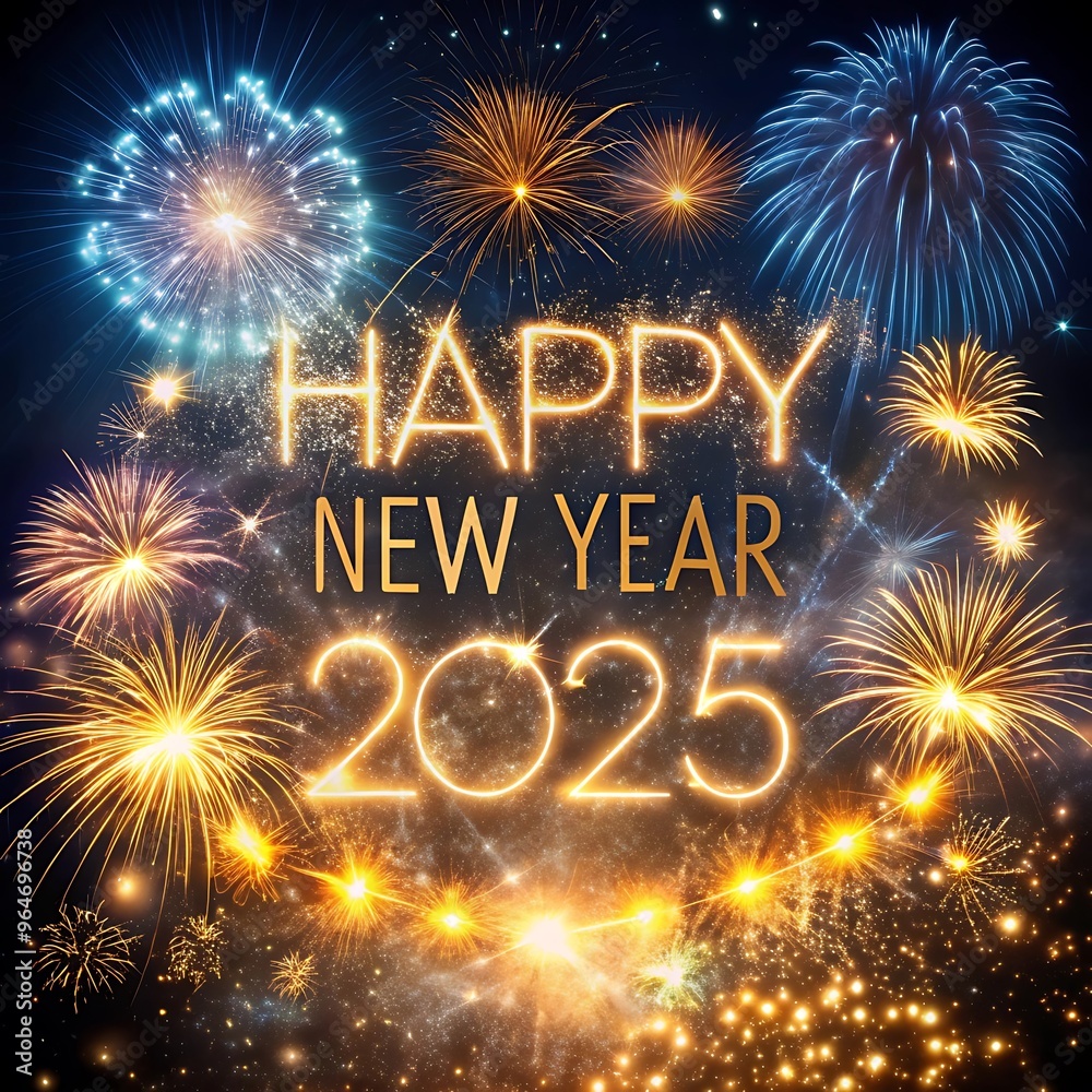 Fototapete sparkling happy new year 2025. the new year in a joyful and festive in 2025