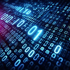 Abstract binary background for hackathon and other digital events, A high-tech image of binary code flowing in a blue digital data stream, representing the concept of information technology