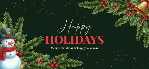 Watercolor Happy Holidays Horizontal Banner