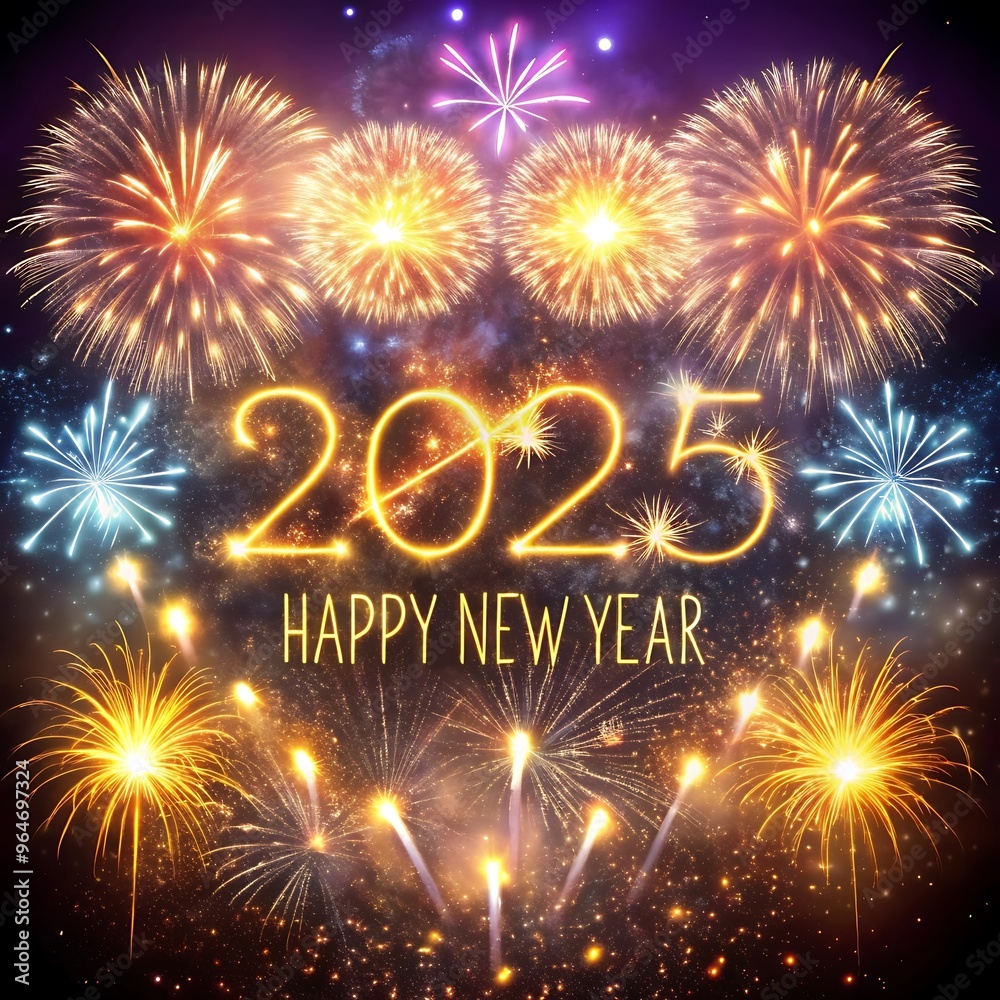Fototapete sparkling happy new year 2025. the new year in a joyful and festive in 2025