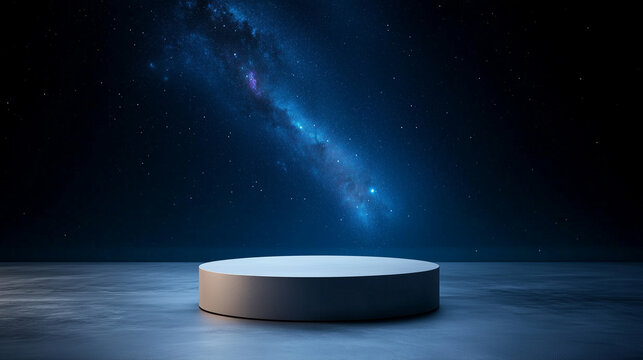 Space  mockup podium for product presentation  with galaxy swirling in the background