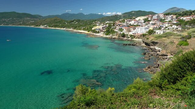 Marvelous summer seascape at Palinuro, in the Cilento region. Province of Salerno, Campania, Italy.
