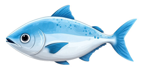 A vibrant blue fish illustrated in a playful style, perfect for seafood-themed designs and marine-related projects.