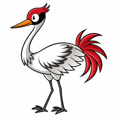 Vibrant Full-Body Crane Vector Art with Bold Lines on White Background