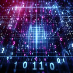 Abstract binary background for hackathon and other digital events, A high-tech image of binary code flowing in a blue digital data stream, representing the concept of information technology