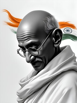 Mahatma Gandhi: The Soul of India's Independence in Black and White image with India's flag
