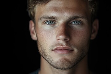 Obraz premium Close-up of a young man with freckles and intense gaze