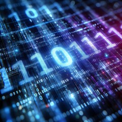 Abstract binary background for hackathon and other digital events, A high-tech image of binary code flowing in a blue digital data stream, representing the concept of information technology