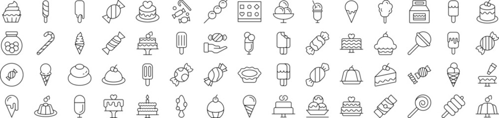 Pastry, Sugary Food and Desserts Collection of Thin Icons. Editable Stroke. Suitable for Web Sites, Books, Cards, Apps