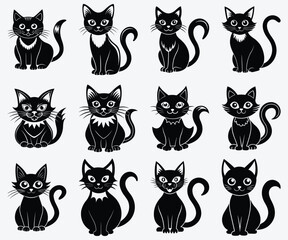 Obraz premium Set of Vector Halloween Cat Icon on Transparent Background for Spooky Designs 