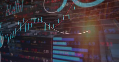 Animation of financial data processing over cityscape - Powered by Adobe