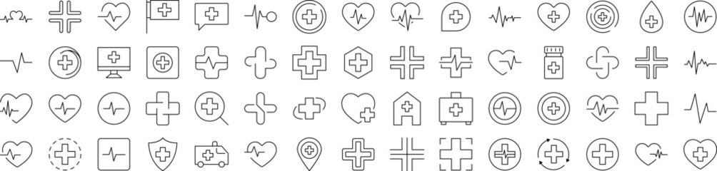 Medical Cross Thin Icons Collection. Editable Stroke. Suitable for Web Sites, Books, Cards, Apps