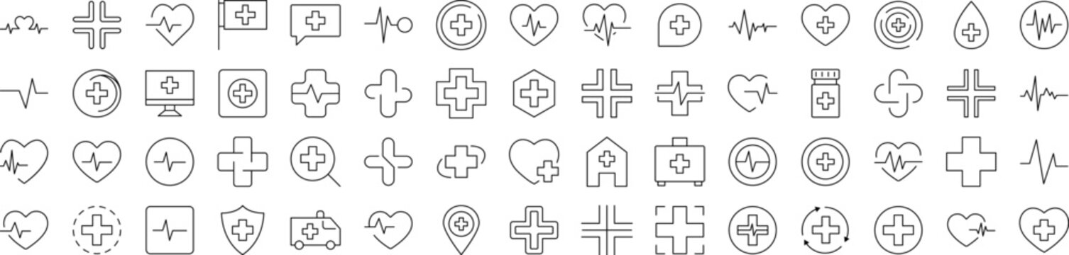 Medical Cross Thin Icons Collection. Editable Stroke. Suitable for Web Sites, Books, Cards, Apps