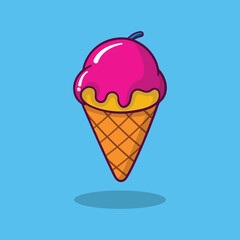 Cartoon Illustration of Ice Cream Cone Icon.
