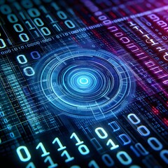 Abstract binary background for hackathon and other digital events, A high-tech image of binary code flowing in a blue digital data stream, representing the concept of information technology
