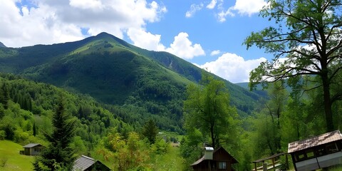 Idyllic Mountain Landscape with Lush Greenery
