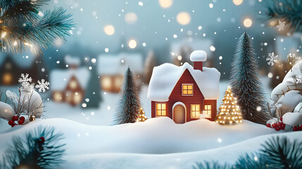 chrismas festive celebrate greeting backgroun of joyful house with snow flake and pine tree xmas theme decoration joyful and happiness ambient moment template design