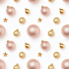 Fototapeta premium Christmas flat lay pink and golden glittery ornaments seamless texture, endless repeatable rapport element.